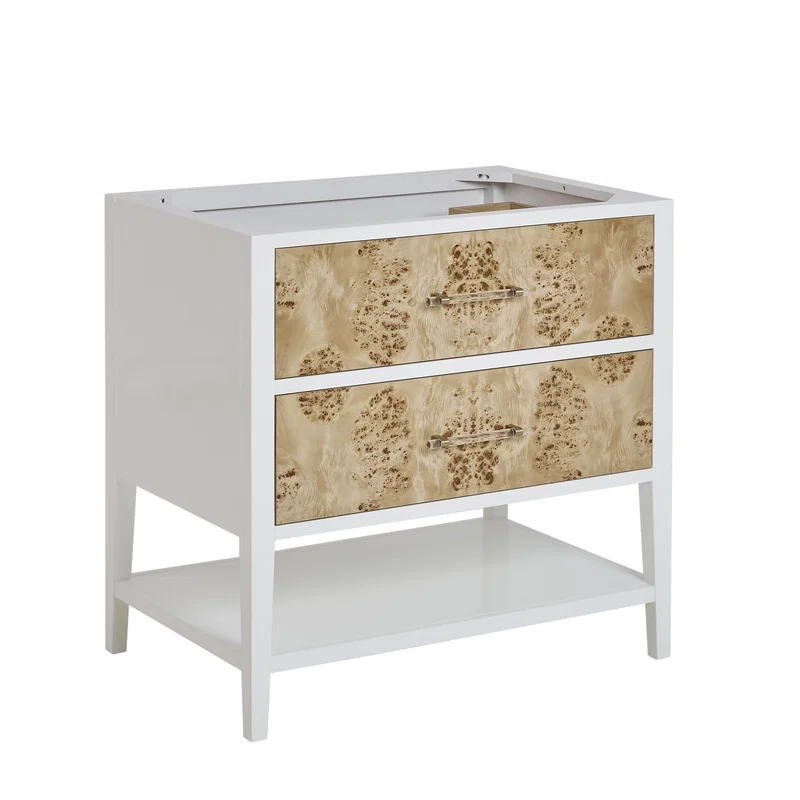 Olena 36" Single Vanity, Light Mappa Burl and Polished White