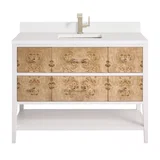 Olena 48" Single Vanity, Light Mappa Burl and Polished White w/ Single Hole 3 CM White Zeus Silestone Top & Backsplash