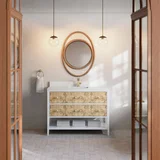 Olena 48" Single Vanity, Light Mappa Burl and Polished White w/ Single Hole 3 CM White Zeus Silestone Top & Backsplash