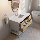 Olena 48" Single Vanity, Light Mappa Burl and Polished White w/ Single Hole 3 CM White Zeus Silestone Top & Backsplash