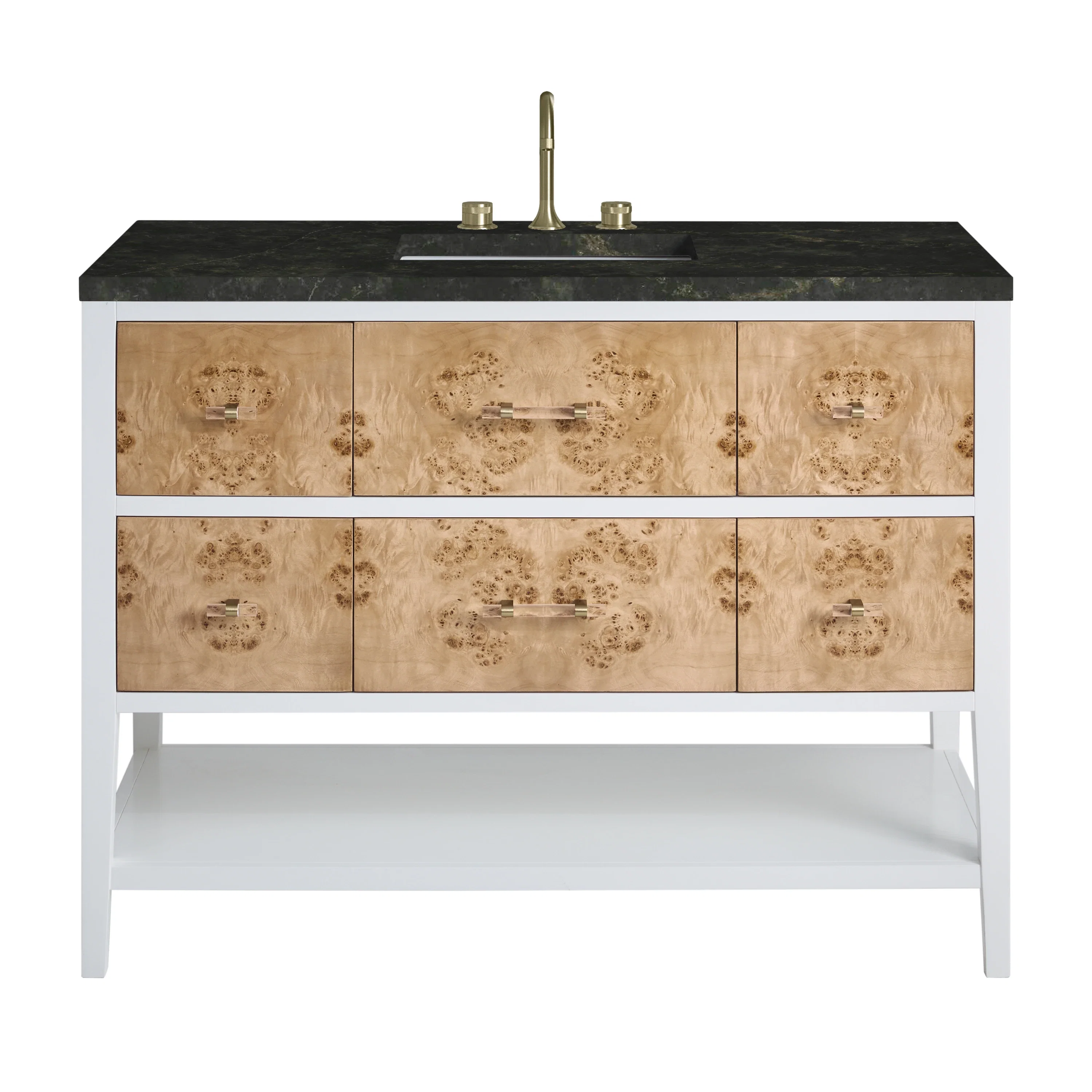 Olena 48" Single Vanity, Light Mappa Burl and Polished White, w/ 3 CM Phantome Eclos Top