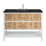Olena 48" Single Vanity, Light Mappa Burl and Polished White, w/ 3 CM Phantome Eclos Top
