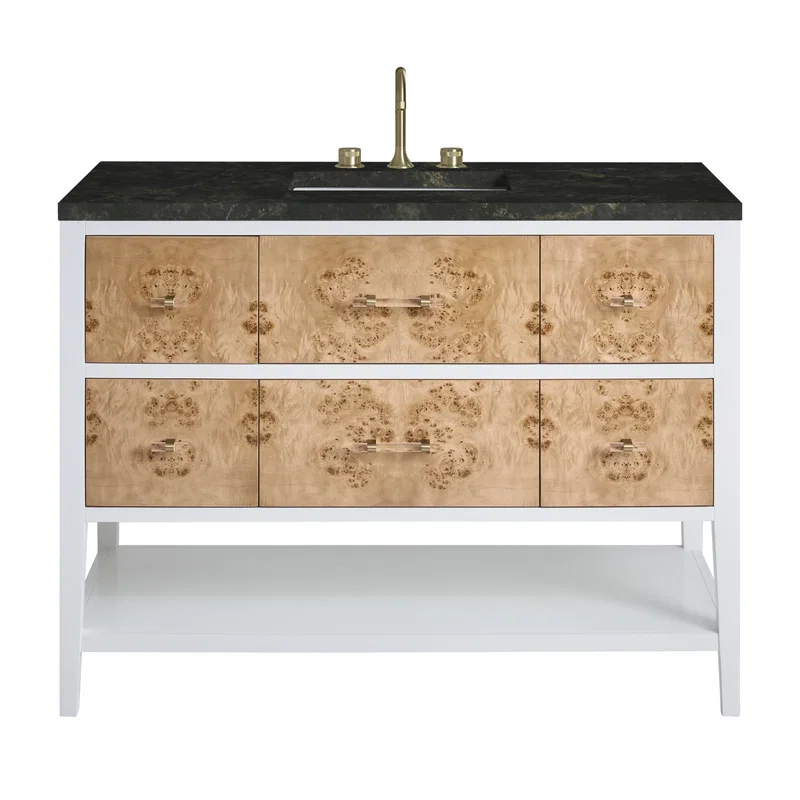 Olena 48" Single Vanity, Light Mappa Burl and Polished White, w/ 3 CM Phantome Eclos Top