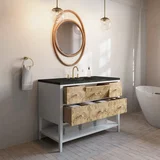 Olena 48" Single Vanity, Light Mappa Burl and Polished White, w/ 3 CM Phantome Eclos Top