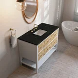 Olena 48" Single Vanity, Light Mappa Burl and Polished White, w/ 3 CM Phantome Eclos Top