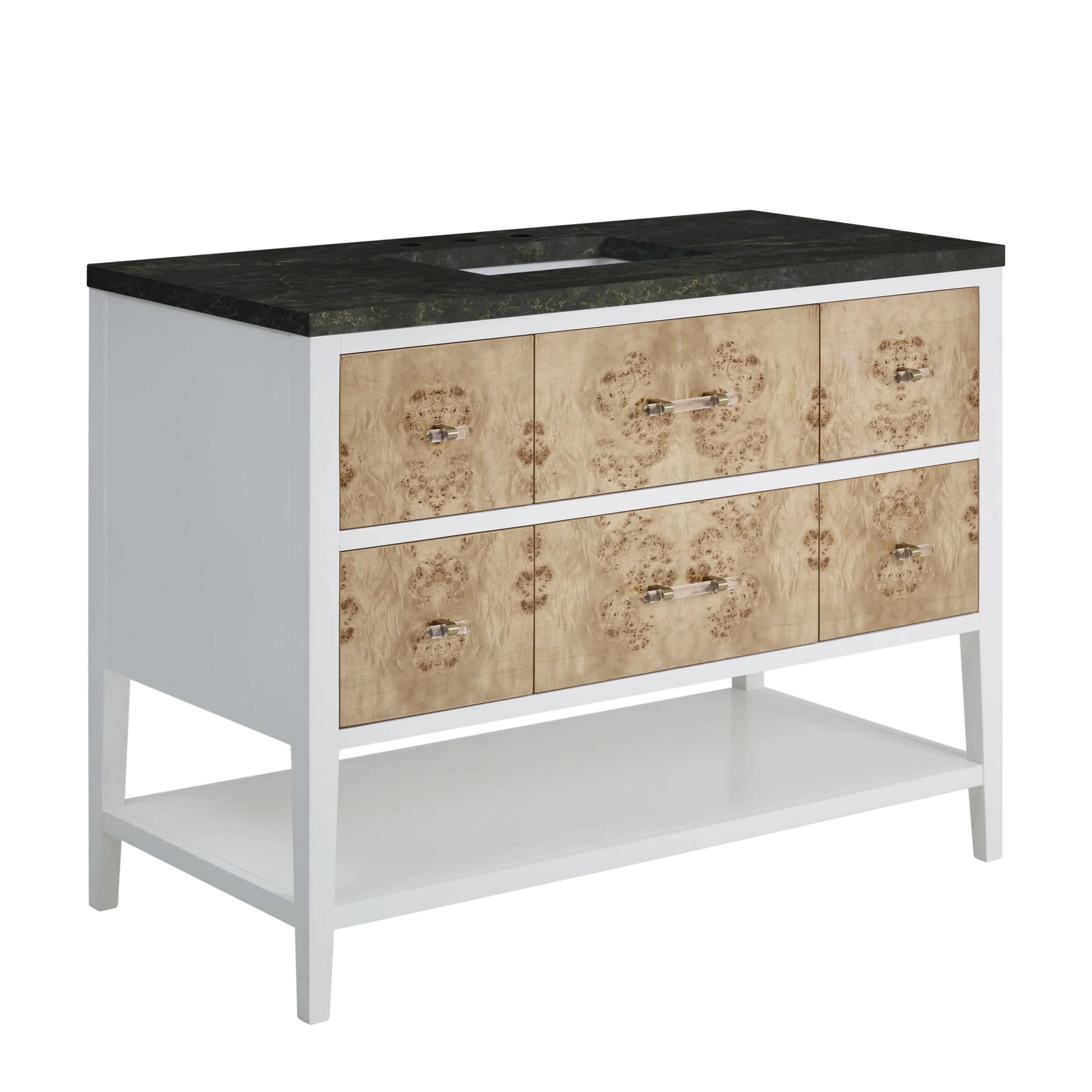 Olena 48" Single Vanity, Light Mappa Burl and Polished White, w/ 3 CM Phantome Eclos Top