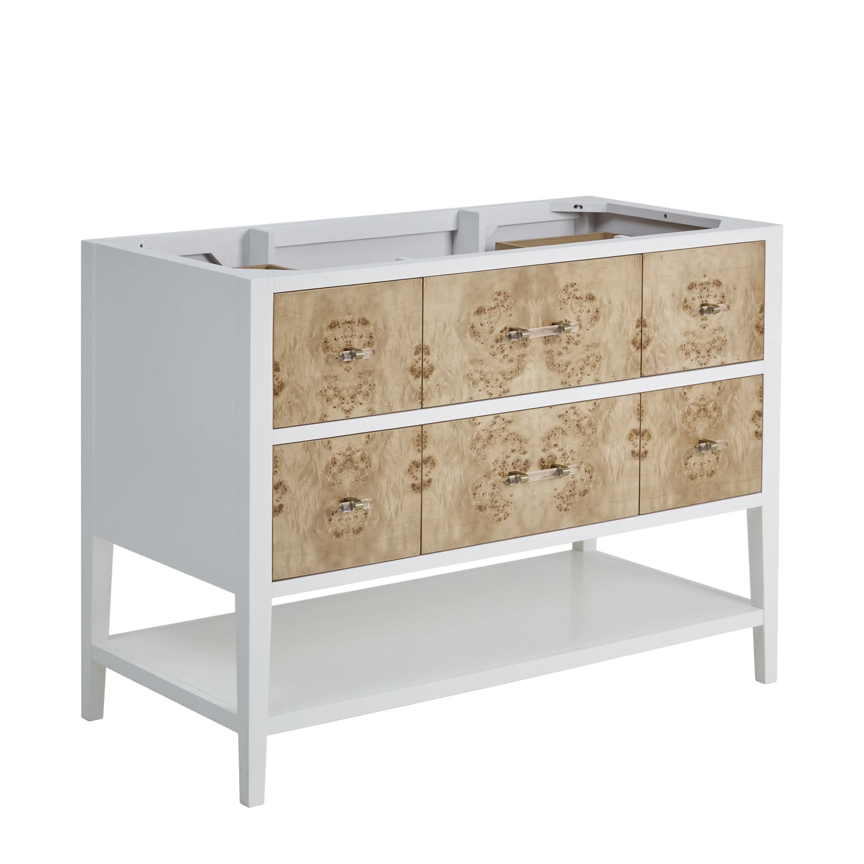 Olena 48" Single Vanity, Light Mappa Burl and Polished White, w/ 3 CM Siberian Silestone Top