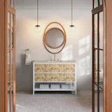 Olena 48" Single Vanity, Light Mappa Burl and Polished White, w/ 3 CM Tajnar Eclos Top