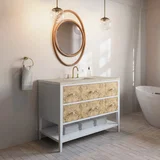 Olena 48" Single Vanity, Light Mappa Burl and Polished White, w/ 3 CM Tajnar Eclos Top