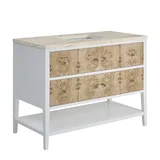 Olena 48" Single Vanity, Light Mappa Burl and Polished White, w/ 3 CM Tajnar Eclos Top