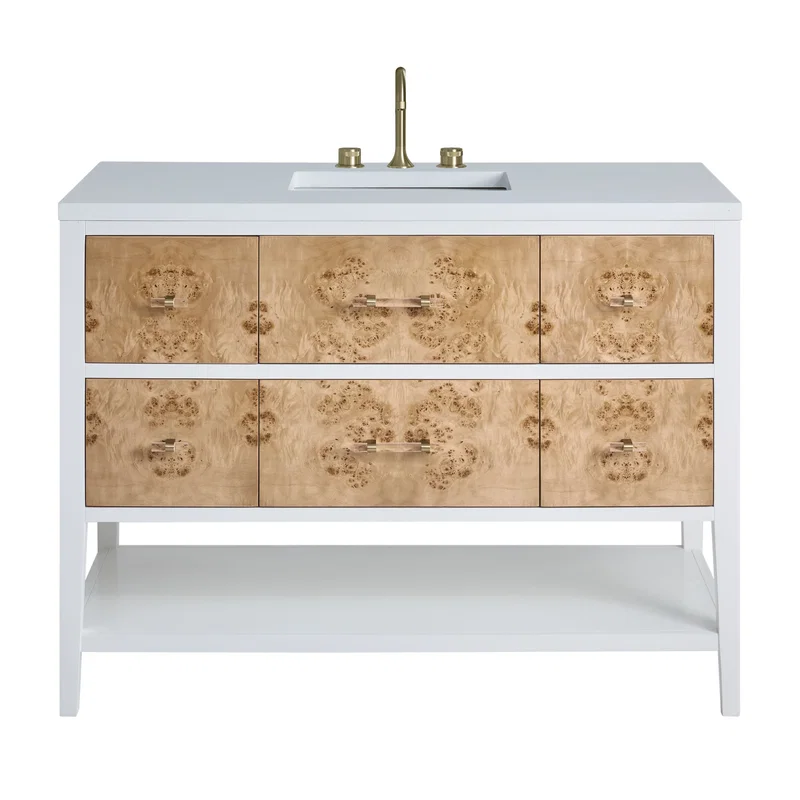 Olena 48" Single Vanity, Light Mappa Burl and Polished White w/ 3 CM White Zeus Silestone Top