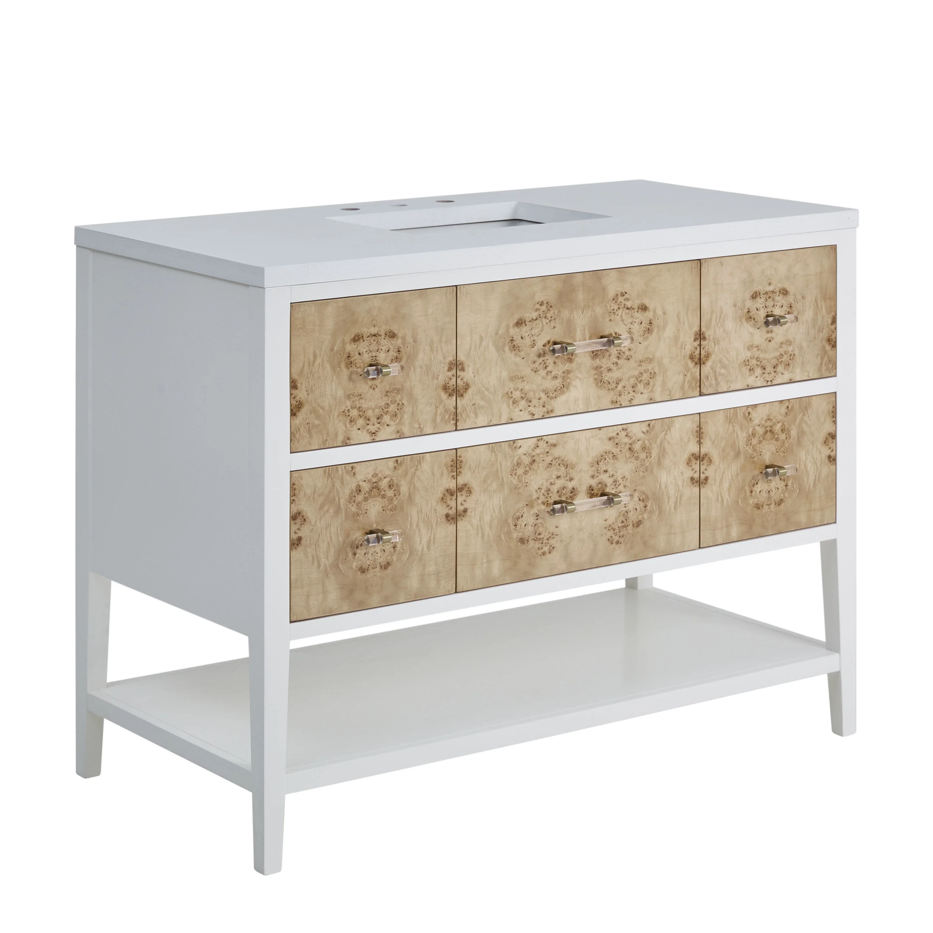 Olena 48" Single Vanity, Light Mappa Burl and Polished White w/ 3 CM White Zeus Silestone Top