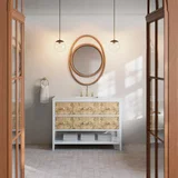 Olena 48" Single Vanity, Light Mappa Burl and Polished White w/ 3 CM White Zeus Silestone Top