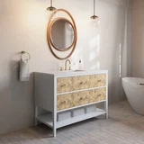 Olena 48" Single Vanity, Light Mappa Burl and Polished White w/ 3 CM White Zeus Silestone Top