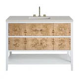 Olena 48" Single Vanity, Light Mappa Burl and Polished White, w/ 3 CM Siberian Silestone Top w/FreePower Wireless Charger