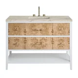 Olena 48" Single Vanity, Light Mappa Burl and Polished White, w/ 3 CM Tajnar Eclos Top w/FreePower Wireless Charger