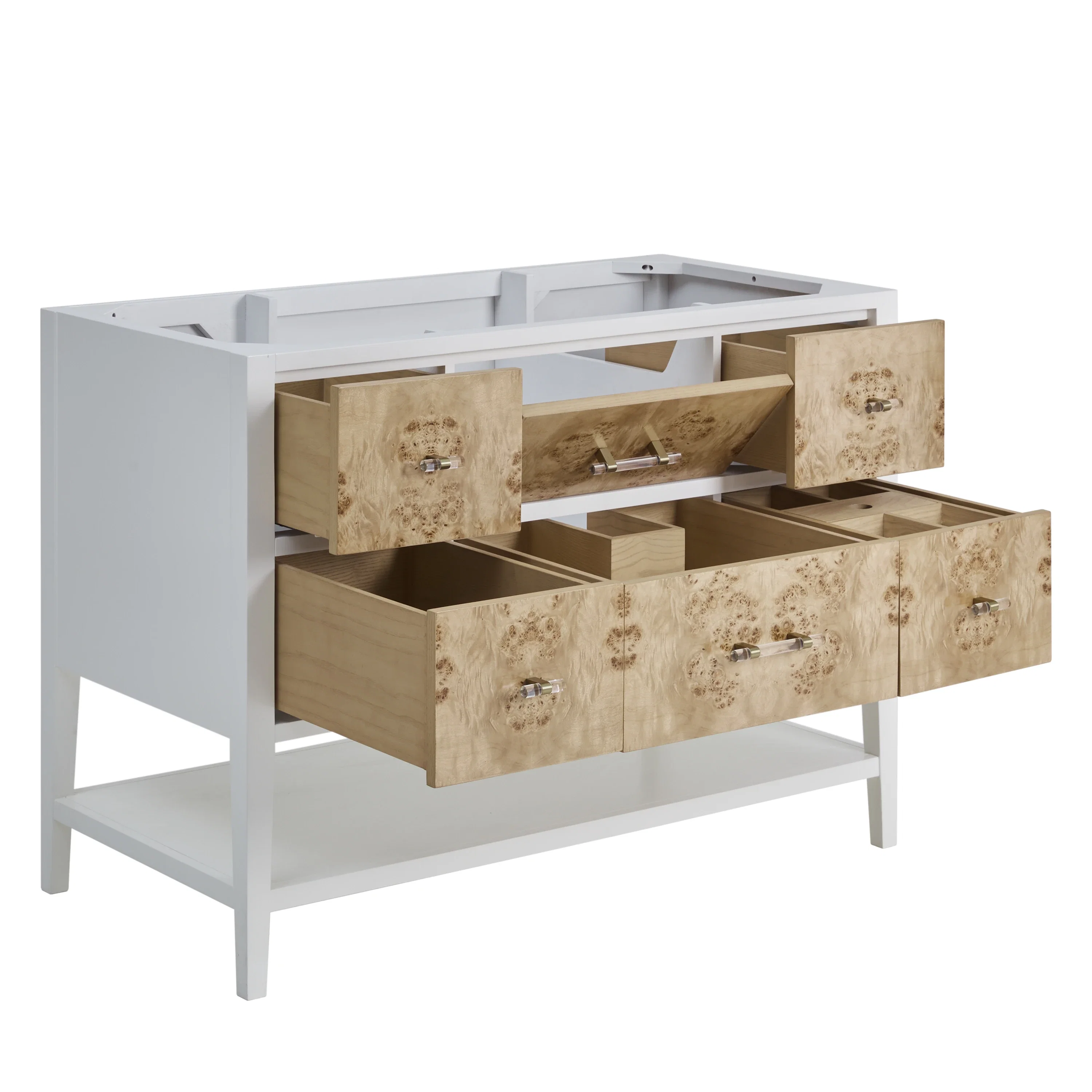 Olena 48" Single Vanity, Light Mappa Burl and Polished White