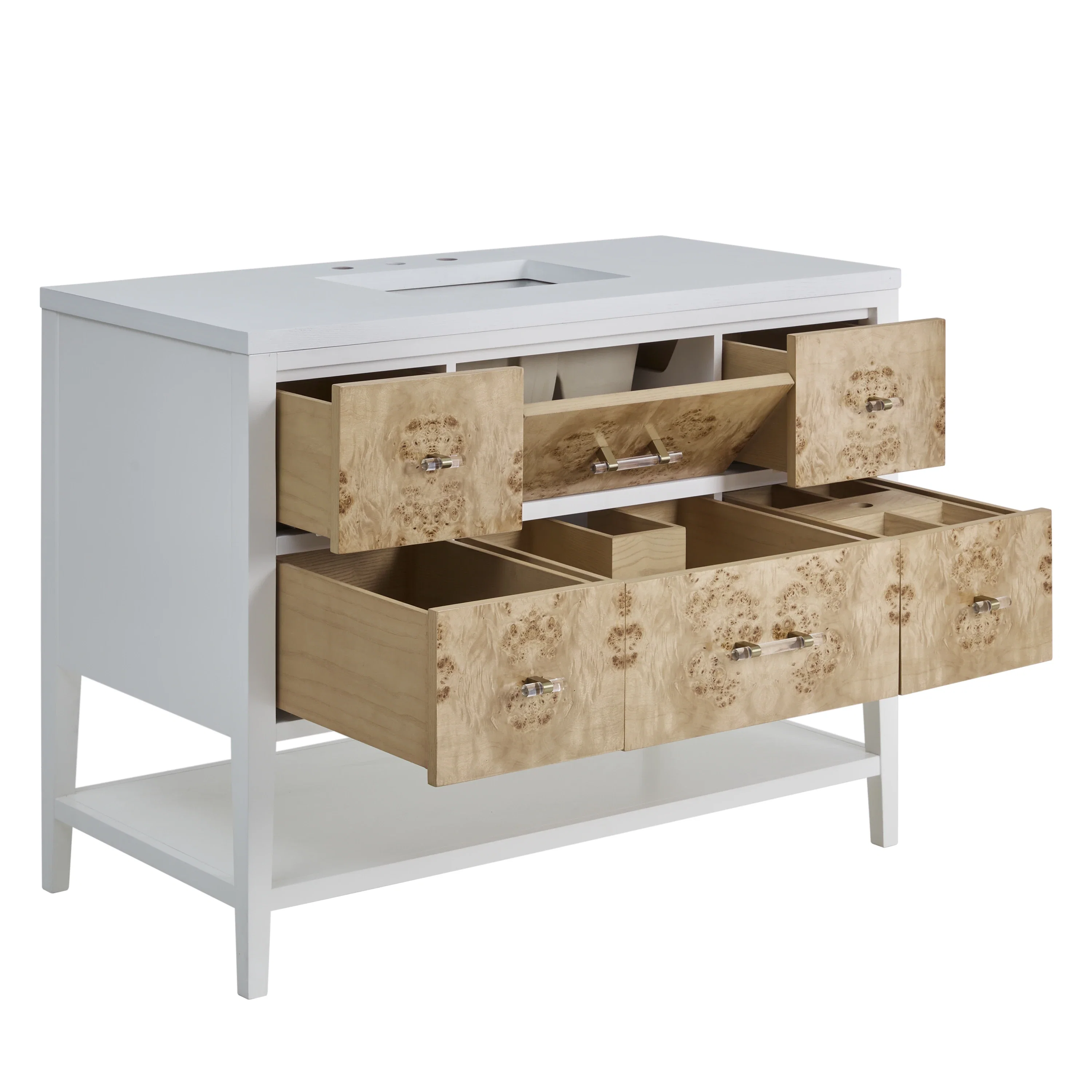 Olena 48" Single Vanity, Light Mappa Burl and Polished White
