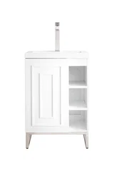 Alicante 24" Single Vanity, Glossy White, Brushed Nickel w/ White Glossy Composite Stone Top