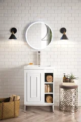 Alicante 24" Single Vanity, Glossy White, Brushed Nickel w/ White Glossy Composite Stone Top