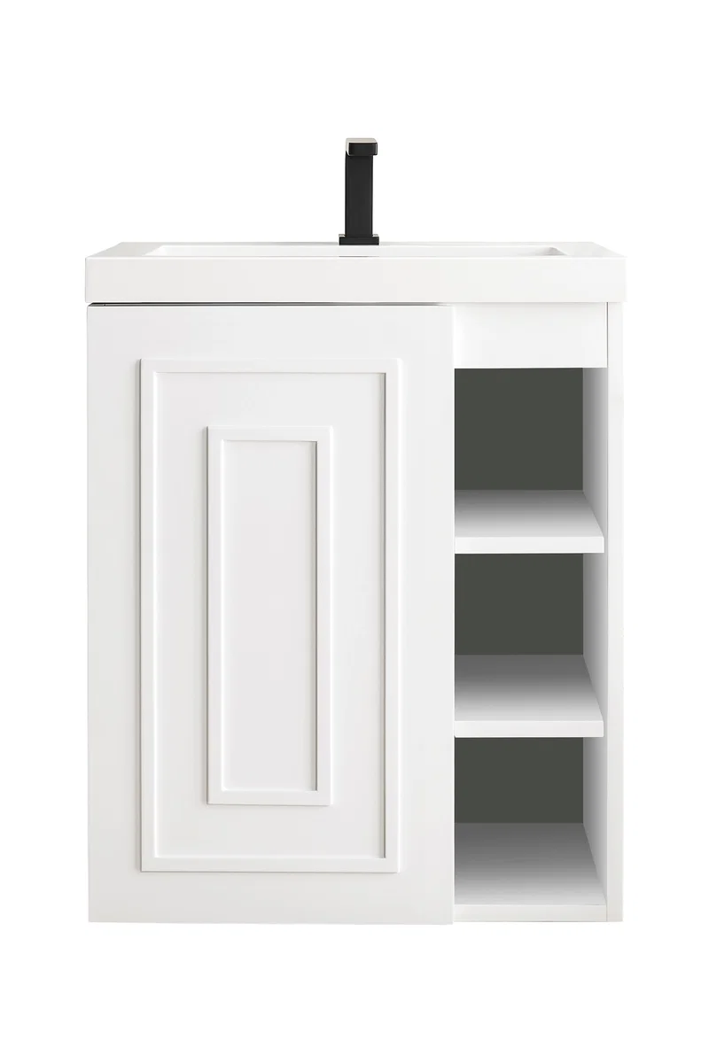 Alicante 24" Single Vanity, Glossy White w/ White Glossy Composite Stone Top