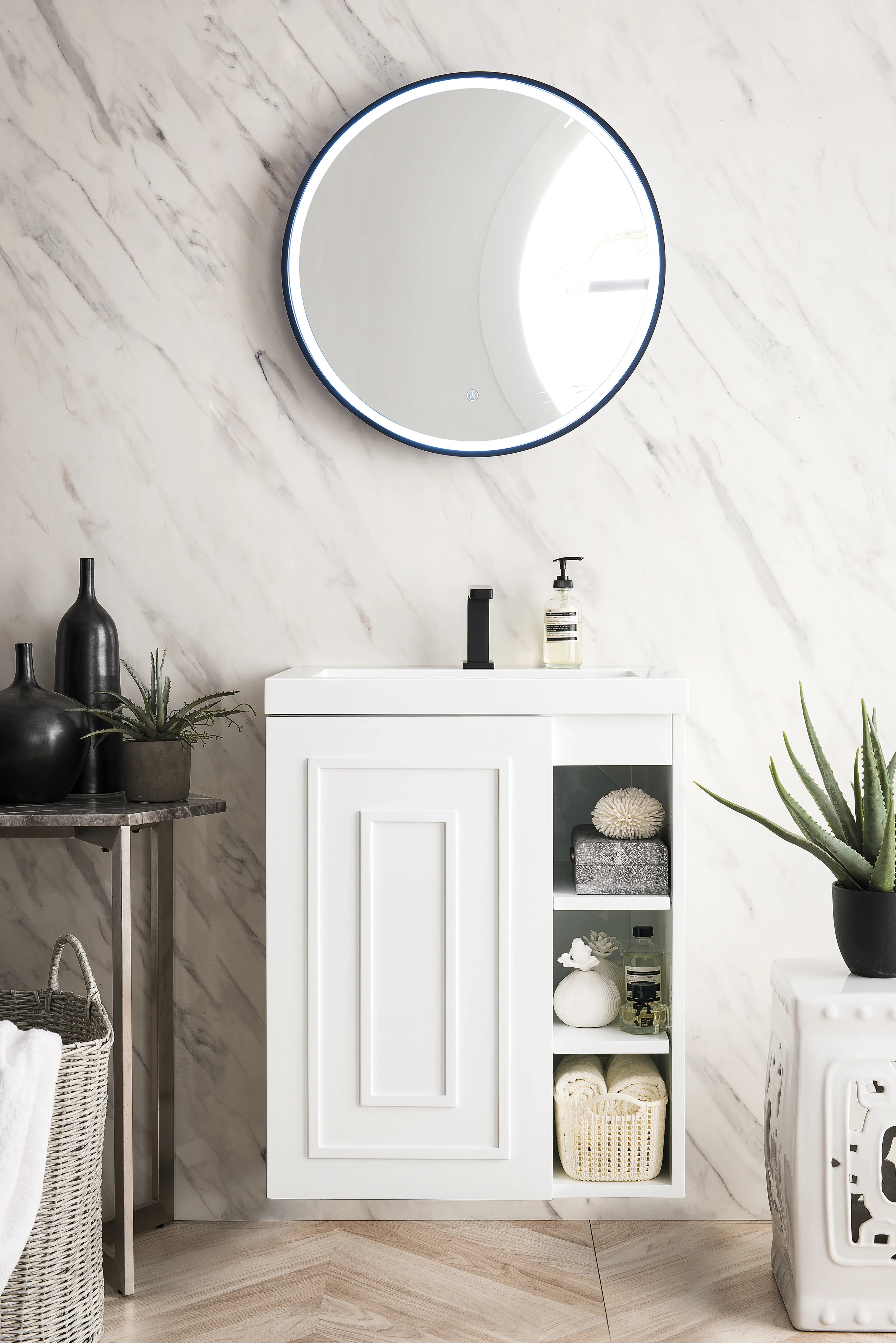 Alicante 24" Single Vanity, Glossy White w/ White Glossy Composite Stone Top