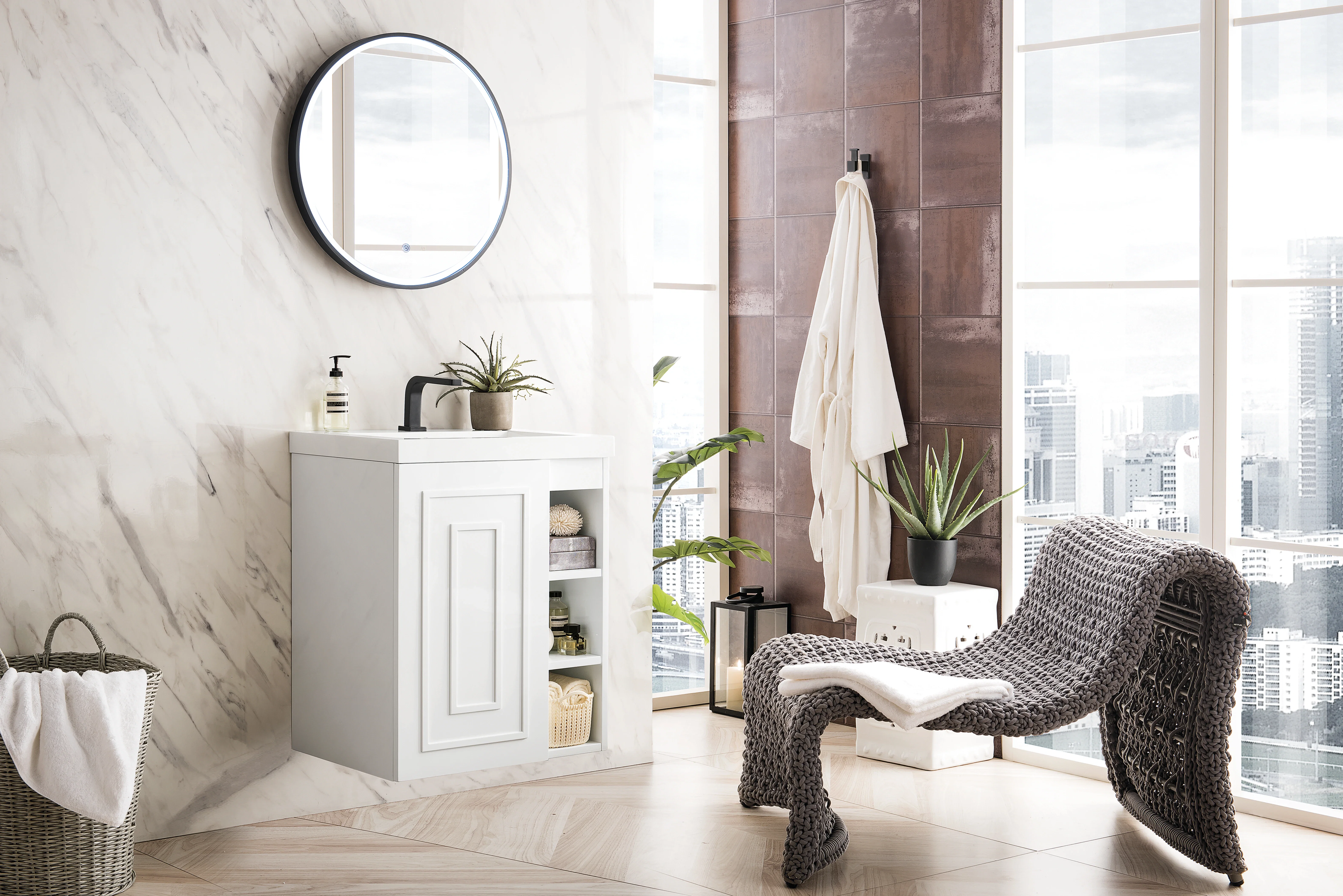 Alicante 24" Single Vanity, Glossy White w/ White Glossy Composite Stone Top