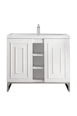 Alicante 39.5" Single Vanity, Glossy White, Brushed Nickel w/ White Glossy Composite Stone Top