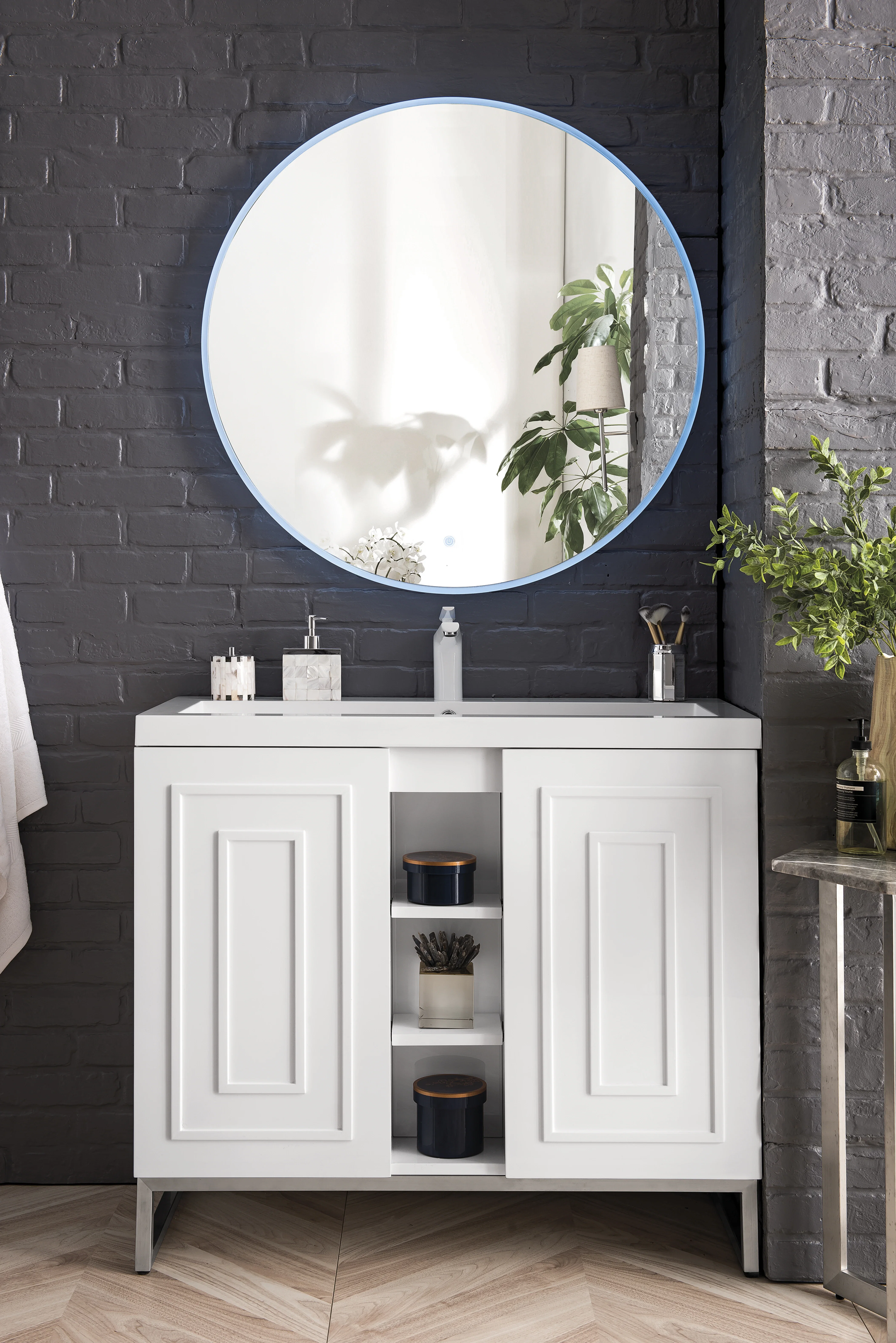 Alicante 39.5" Single Vanity, Glossy White, Brushed Nickel w/ White Glossy Composite Stone Top
