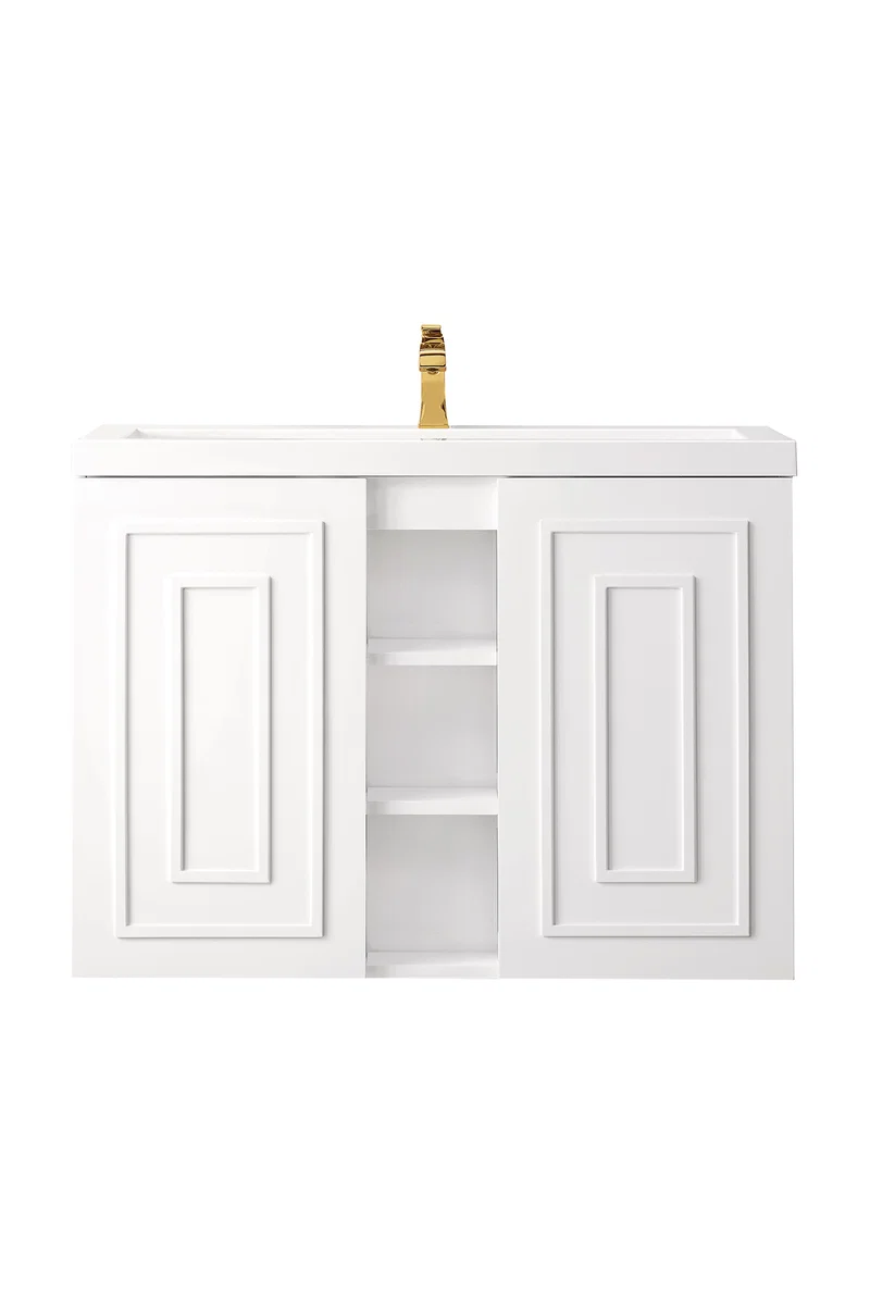 Alicante 39.5" Single Vanity, Glossy White w/ White Glossy Composite Stone Top