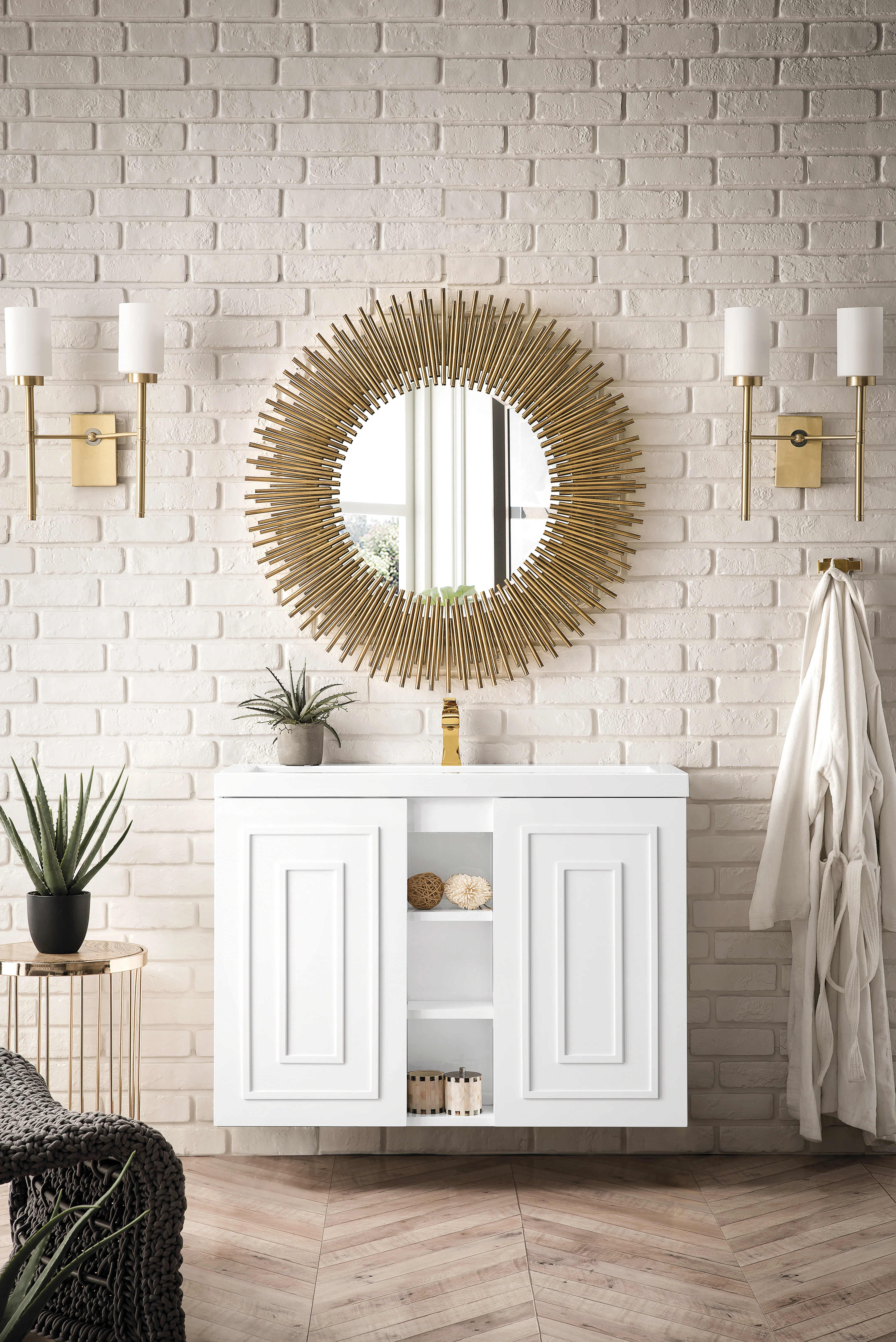 Alicante 39.5" Single Vanity, Glossy White w/ White Glossy Composite Stone Top