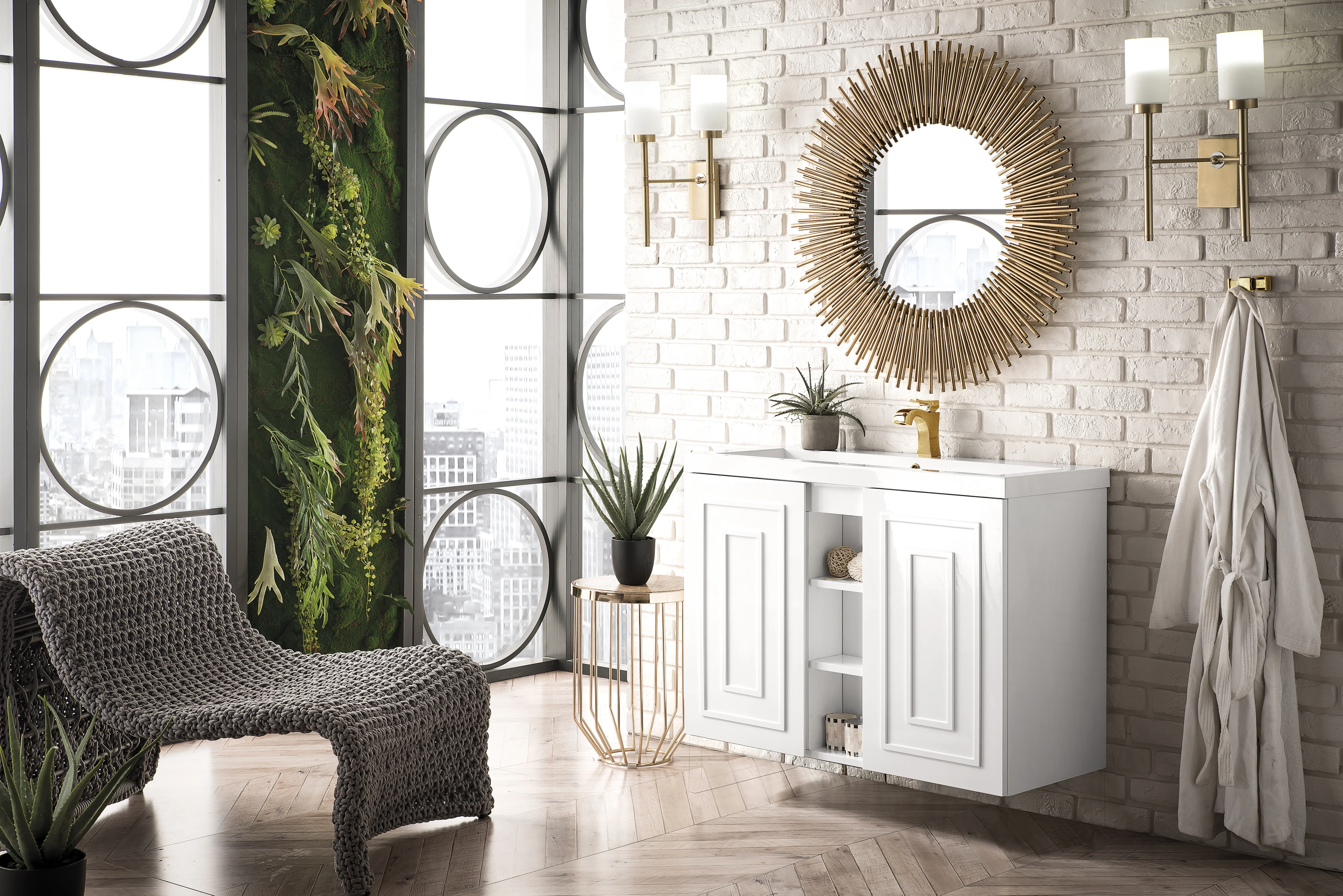 Alicante 39.5" Single Vanity, Glossy White w/ White Glossy Composite Stone Top
