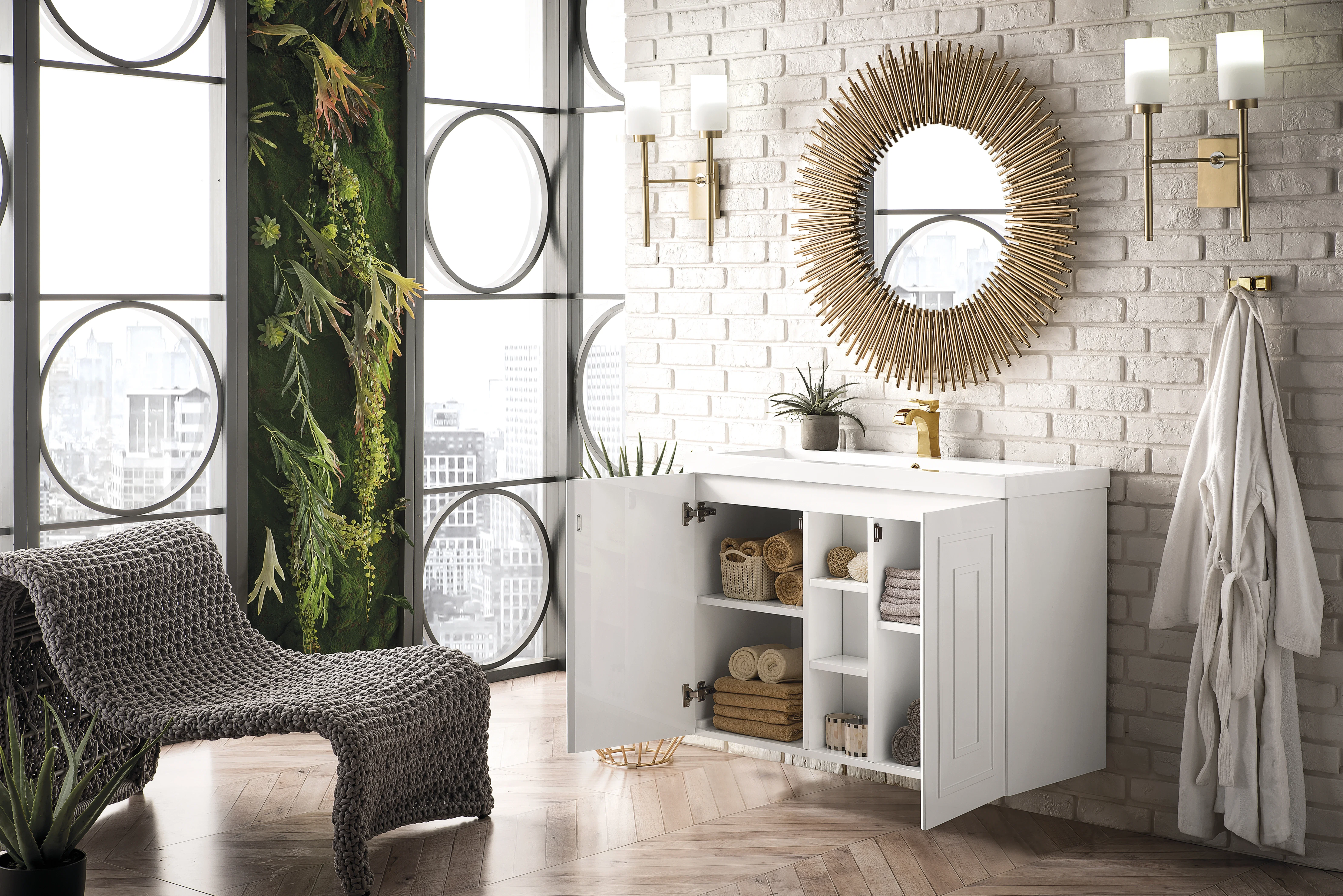 Alicante 39.5" Single Vanity, Glossy White w/ White Glossy Composite Stone Top
