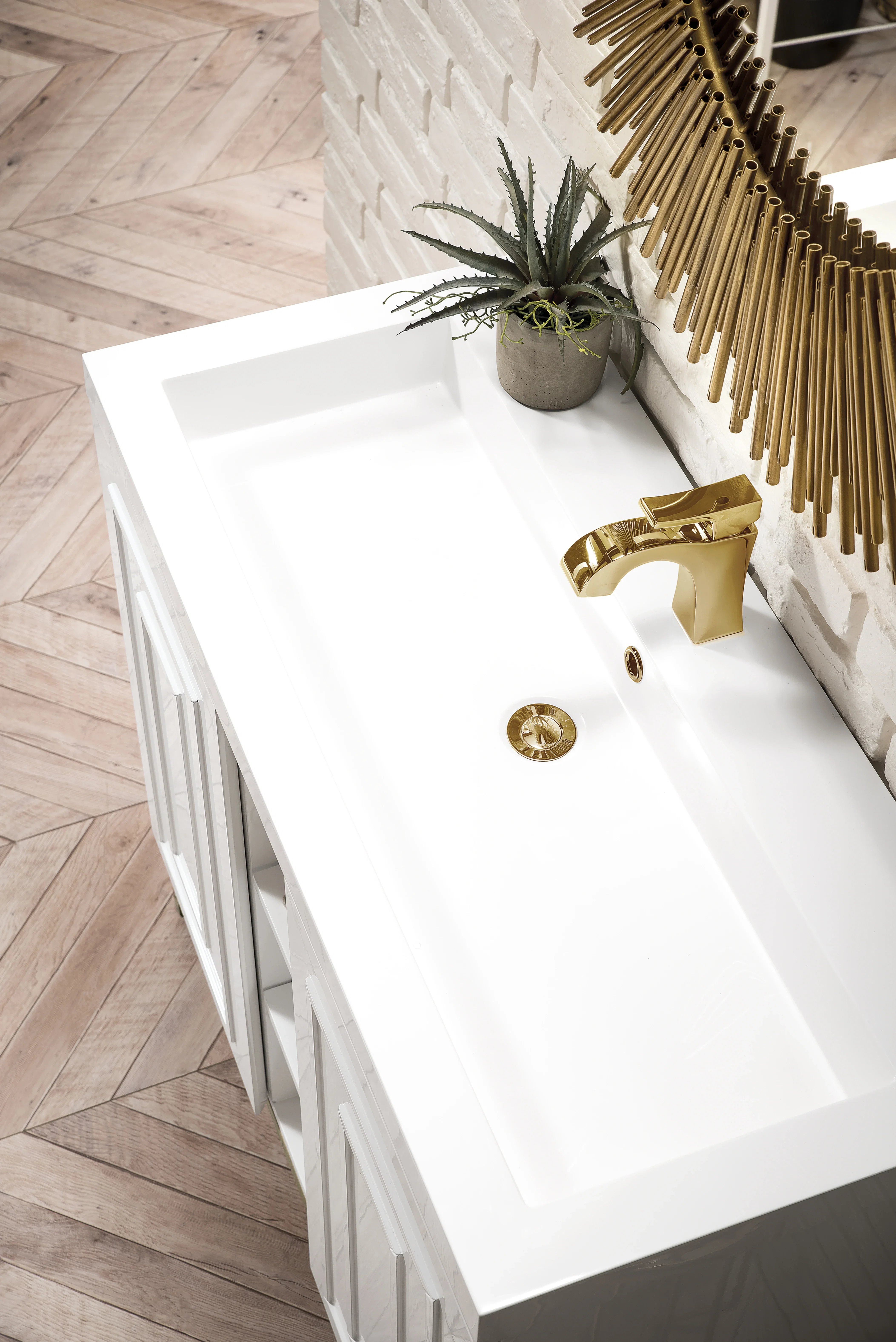 Alicante 39.5" Single Vanity, Glossy White w/ White Glossy Composite Stone Top