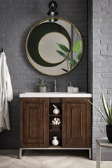 Alicante 39.5" Single Vanity, Mid-Century Acacia, Brushed Nickel w/ White Glossy Composite Stone Top