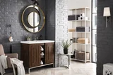 Alicante 39.5" Single Vanity, Mid-Century Acacia, Brushed Nickel w/ White Glossy Composite Stone Top