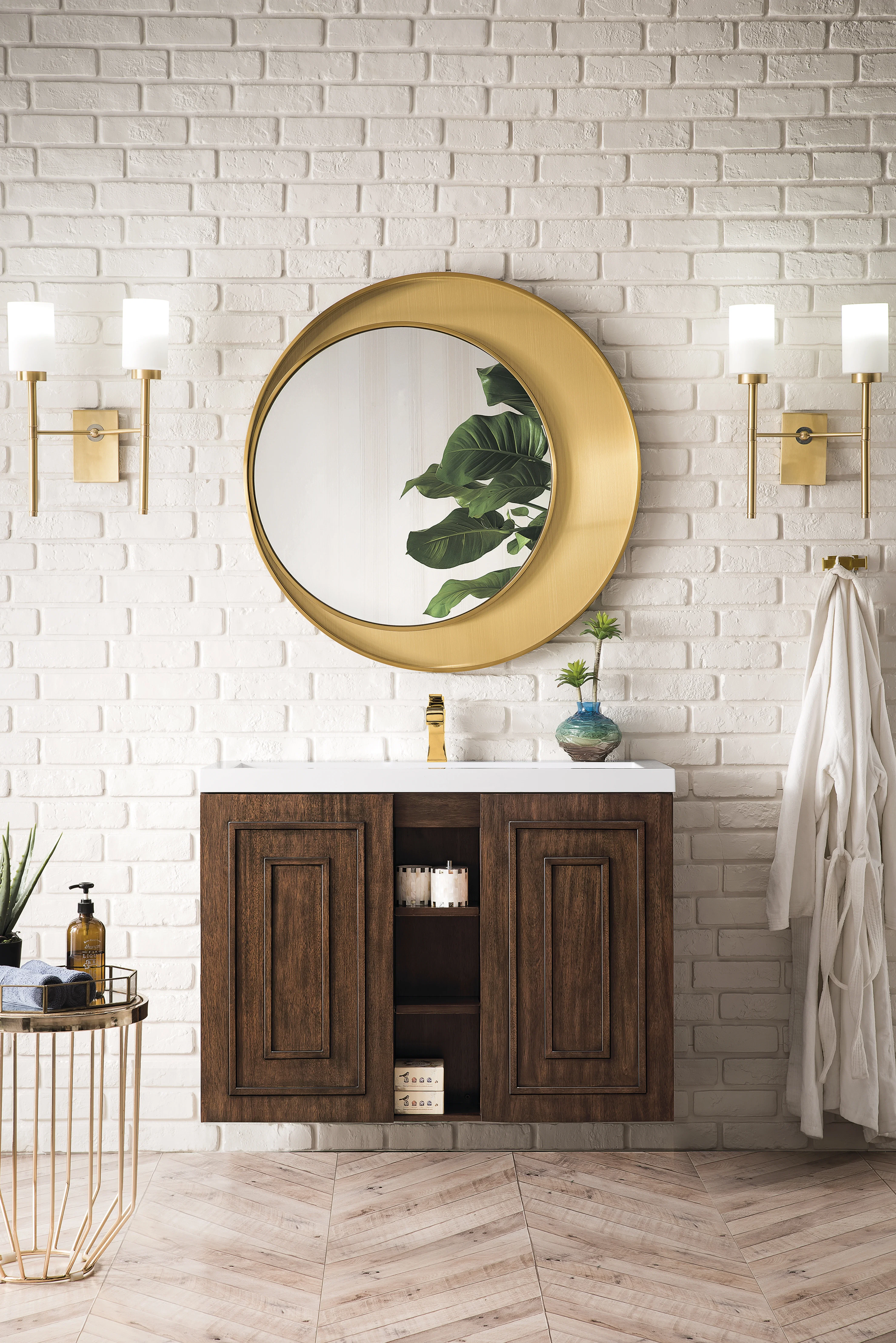 Alicante 39.5" Single Vanity, Mid-Century Acacia w/ White Glossy Composite Stone Top