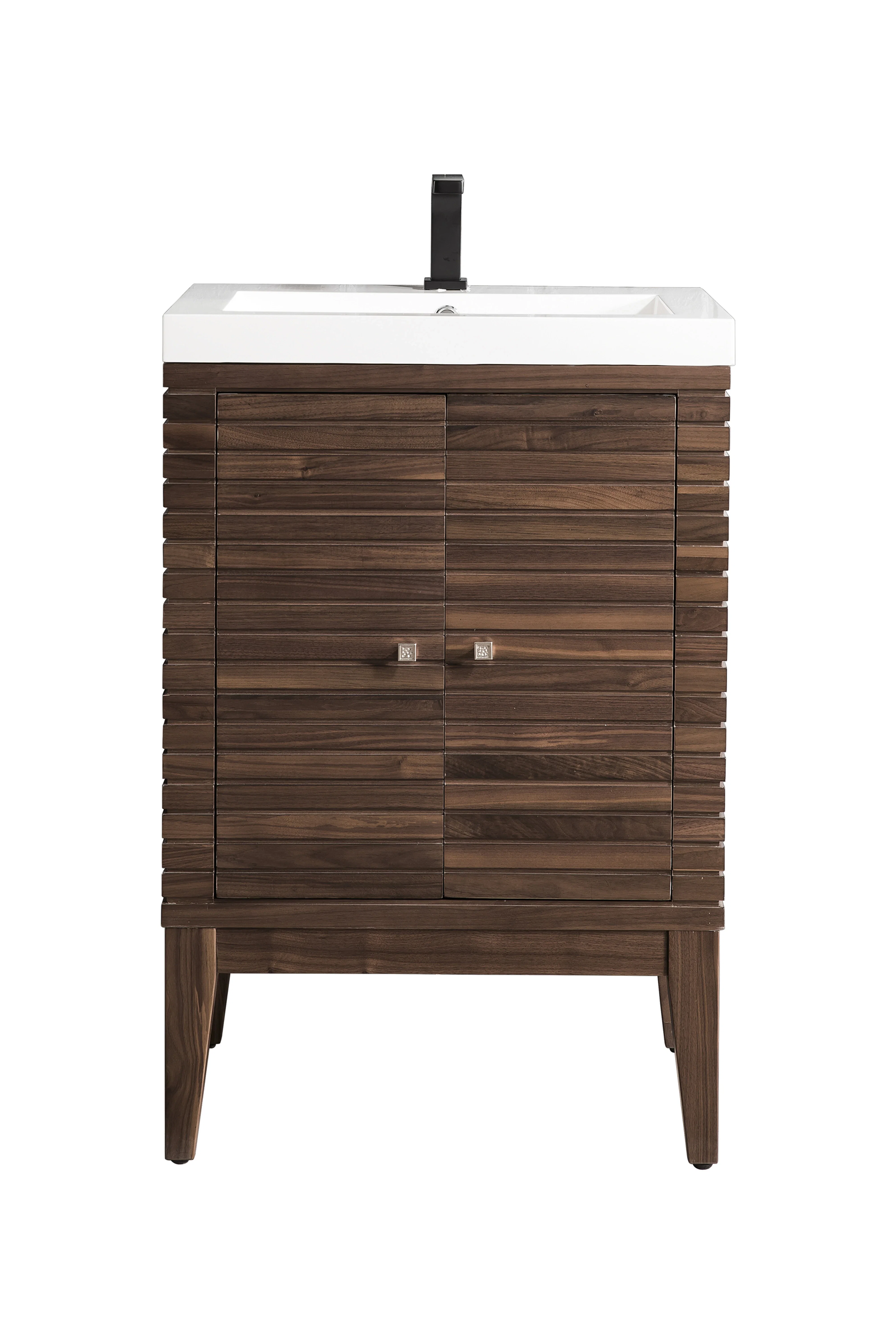 Linden 24" Single Vanity, Mid-Century Walnut w/ White Glossy Composite Stone Top