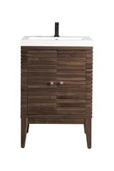 Linden 24" Single Vanity, Mid-Century Walnut w/ White Glossy Composite Stone Top
