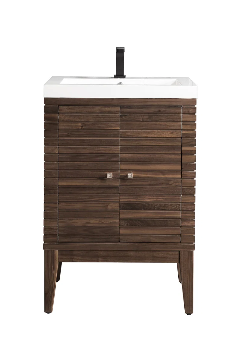 Linden 24" Single Vanity, Mid-Century Walnut w/ White Glossy Composite Stone Top