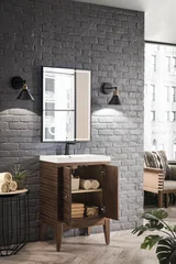 Linden 24" Single Vanity, Mid-Century Walnut w/ White Glossy Composite Stone Top