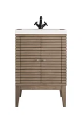 Linden 24" Single Vanity, Whitewashed Walnut w/ White Glossy Composite Stone Top
