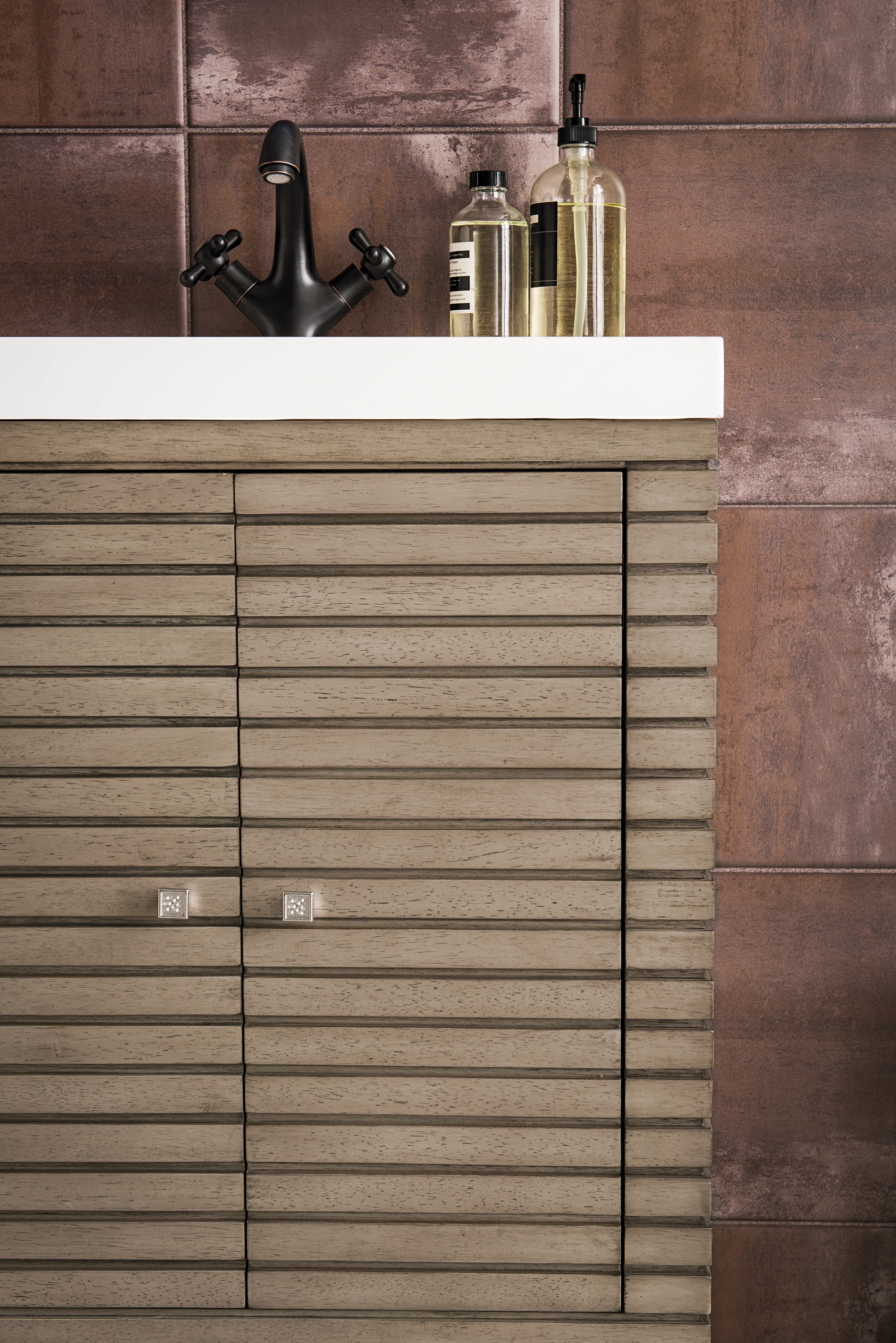 Linden 24" Single Vanity, Whitewashed Walnut w/ White Glossy Composite Stone Top