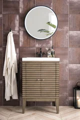 Linden 24" Single Vanity, Whitewashed Walnut w/ White Glossy Composite Stone Top