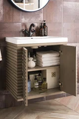 Linden 24" Single Vanity, Whitewashed Walnut w/ White Glossy Composite Stone Top