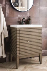 Linden 24" Single Vanity, Whitewashed Walnut w/ White Glossy Composite Stone Top