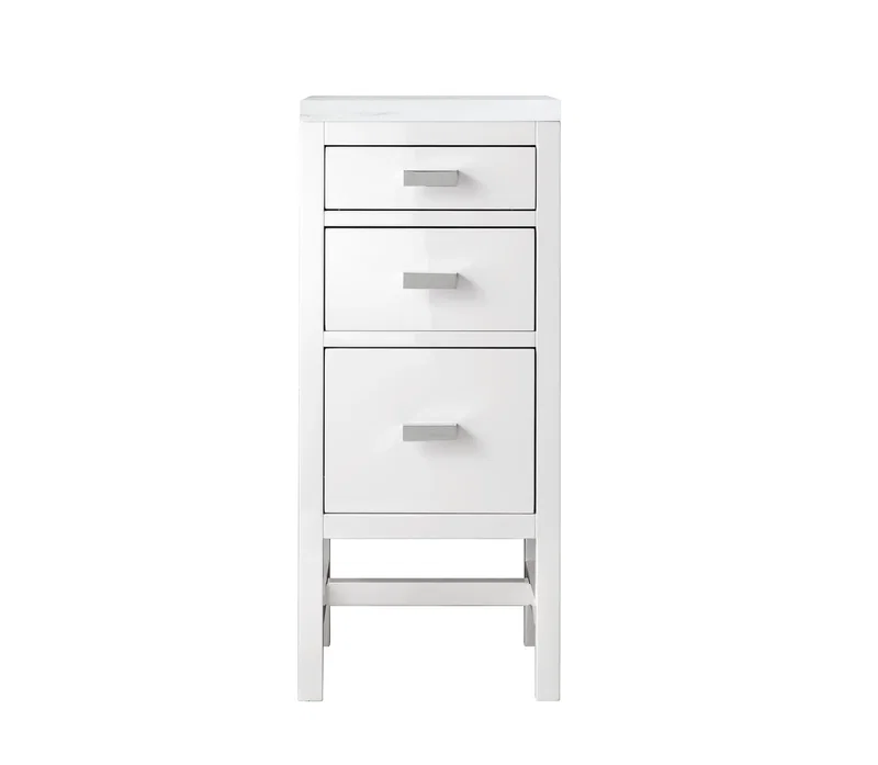 Addison 15" Base Cabinet, Glossy White w/ 3 CM Arctic Fall Solid Surface Top