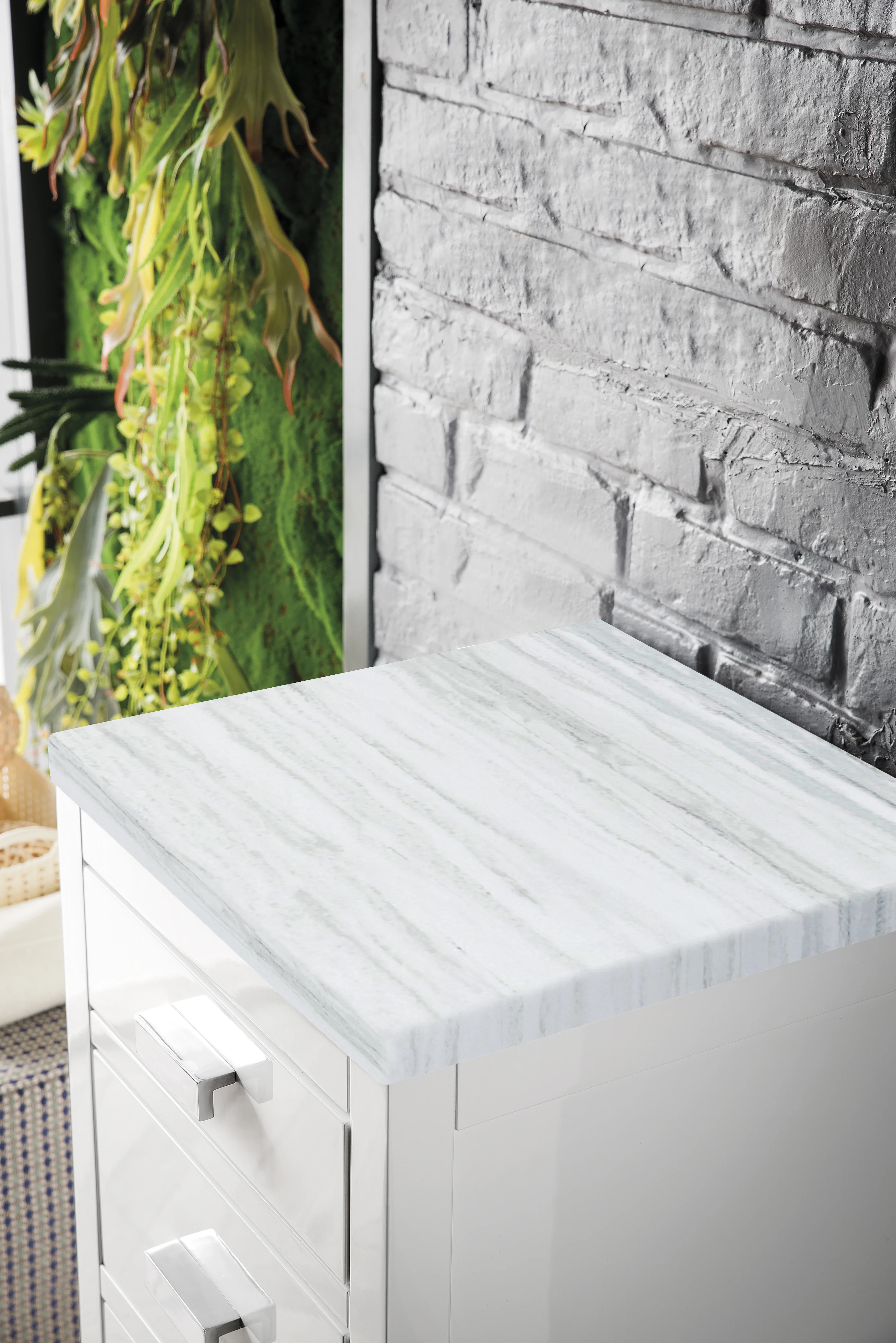 Addison 15" Base Cabinet, Glossy White w/ 3 CM Arctic Fall Solid Surface Top
