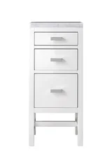 Addison 15" Base Cabinet, Glossy White w/ 3 CM Carrara Marble Top