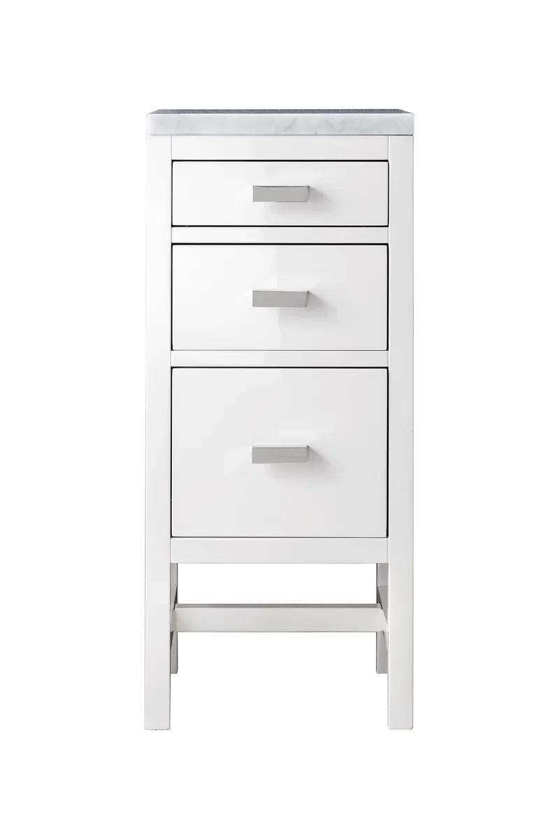 Addison 15" Base Cabinet, Glossy White w/ 3 CM Carrara Marble Top